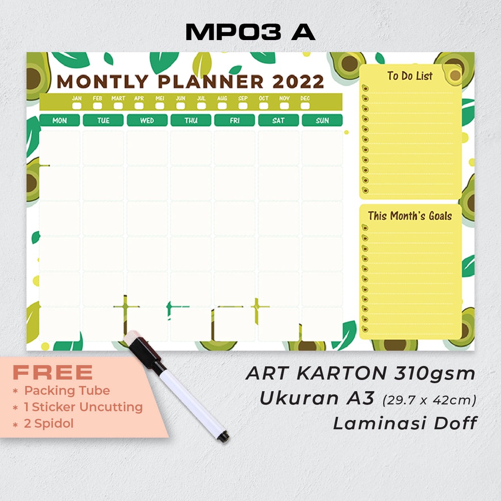 

Artomaringi MONTHLY, WEEKLY, DAILY PLANNER Bonus Spidol Wipe and Clean MP03