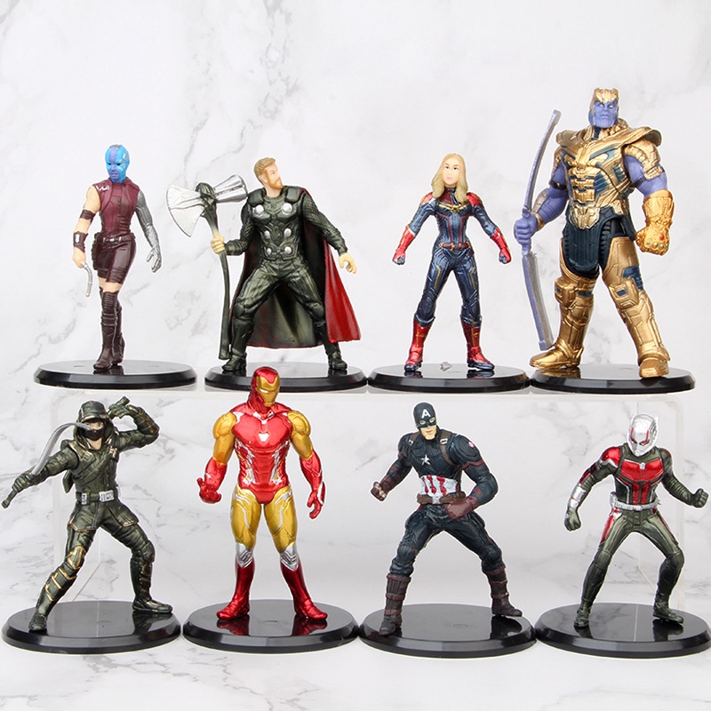 8pcs / lot Mainan Action Figure Avengers Infinity War Iron Man Thanos Captain America Antman Bahan PVC Ukuran 8-11cm