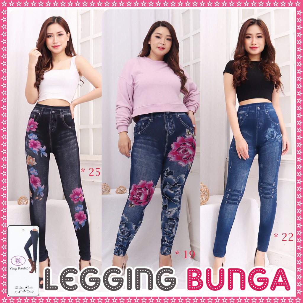 Koleksi Legging Jeans BUNGA / legging Bunga Wanita / Leging wanita / lejing wanita import premium