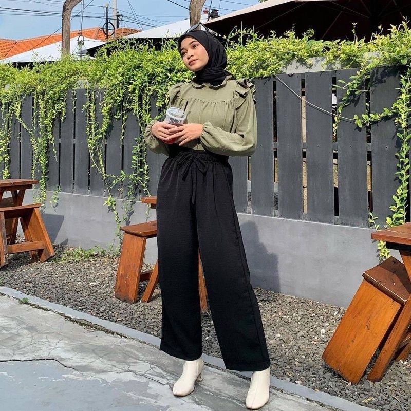 (KJI) CELANA KULOT MIKAYLA TALI SERUT BAWAHAN PANTS WANITA CRINCLE AIRFLOW