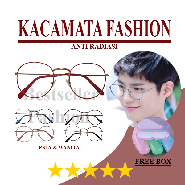 Kacamata Anti Radiasi Blueray Komputer HP Metal Fashion Pria dan Wanita Gaya Retro Fashion Lensa Normal FREECASE