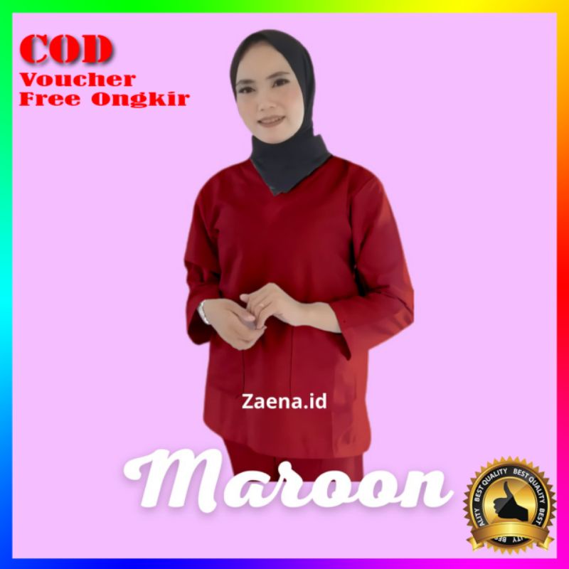 [JUMBO Warna MAROON] Baju Ok | Baju Jaga | Seragam Putih | Baju Scrub | Baju Ok Lengan Pendek