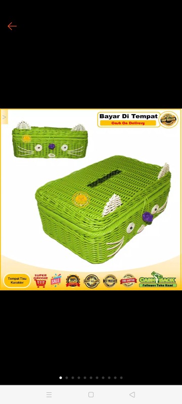 Tempat Tisu Rotan Sintetis Hello Kitty - Tempat Tisyu Karakter Kucing - Tempat Tissue Mobil Unik