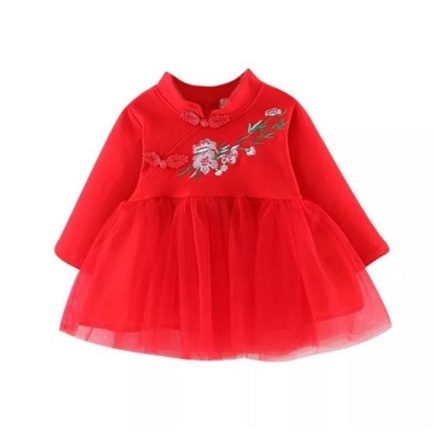 dress imlek natal cheongsam anak bayi perempuan 6 7 8 9 10 11 bulan 1 2 3 tahun dres baju merah