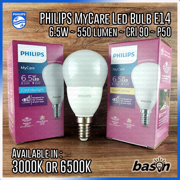 PHILIPS LED Bulb E14 6.5W 220V P50 550lumen - 3000K atau 6500K