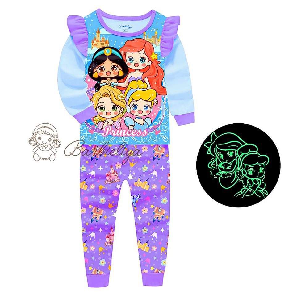 Baju Tidur Princess Warna Ungu Piyama Anak Glow In The Dark Karakter Kartun Baju Tidur Panjang