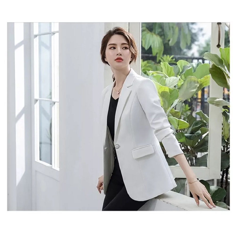 BLAZER KOREA WANITA SANTAI WARNA PUTIH - BLAZER KERJA WANITA WARNA PUTIH FORMAL SLIMFIT NIKAYU