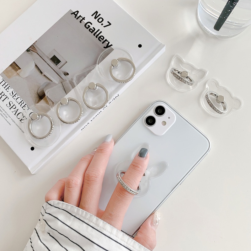 Universal Diamond Cell Phone Ring Holder / Transparent Smartphone Finger Kickstand / 360° Rotation Metal Finger Stand for   &amp; Android Phone