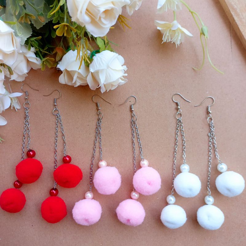 Anting Hook Anting Pompom Anting Mutiara Simple