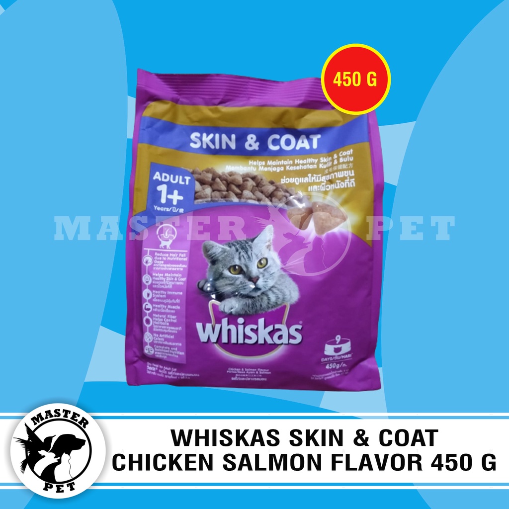 Whiskas Makanan Kucing Kering Dry Food Adult Skin Coa kulit Bulu 450G