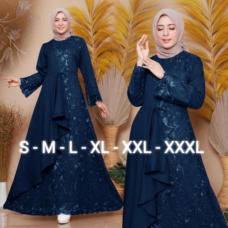 DRESS GAMIS BRUKAT BROKAT TILE KONDANGAN PESTA NIKAHAN WANITA MUSLIM ZONALA S M L XL XXL XXXL SUPER 