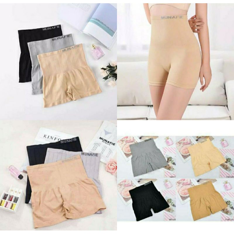 Munafie High Waist Boxer Celana Korset Pengecil Perut Bentuk Petak Celana Dalam Wanita