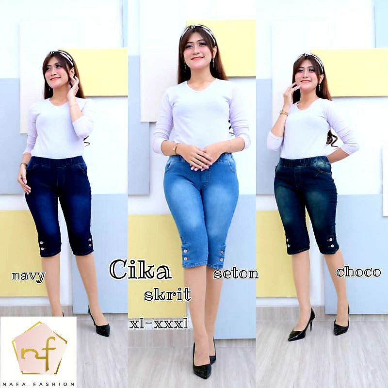 celana jeans 7/8 cika jegging wanita belah kancing 2 samping