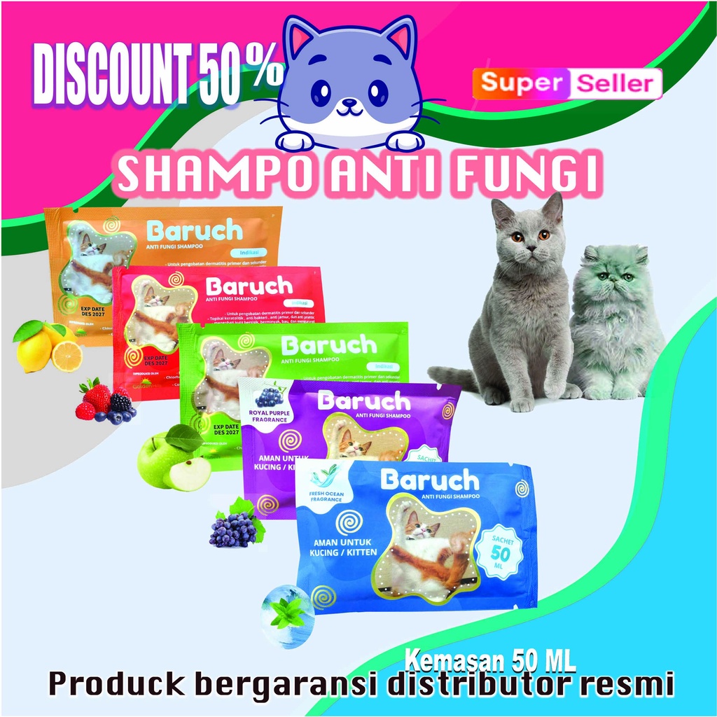 BARUCH-SHAMPOO ANTI FUNGI PADA KUCING-AMAN UNTUK KITTEN-50 ML-ANTI BAKTERI-ANTI JAMUR-