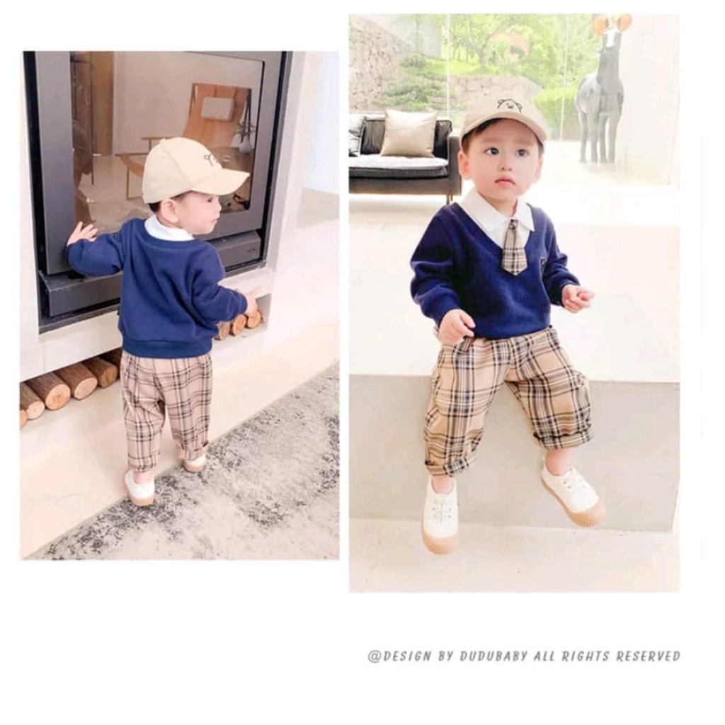 SWEATER SET | SETELAN BAJU SWEATER ANAK LAKI-LAKI DAN PEREMPUAN TERBARU 2022 UMUR 1-5 TAHUN SETELAN SWEATER KOREA MODEL DASI TERPOPULER