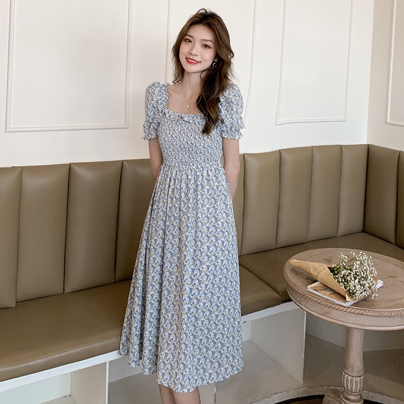 MOOGU ♡ DRESS bunga lengan pendek wanita korea midi dress / dres