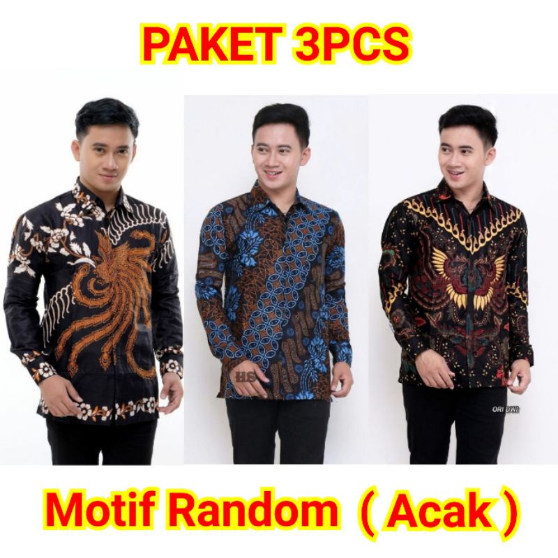 KEMEJA BATIK BAJU BATIK PRIA LENGAN PANJANG PAKET 3PCS