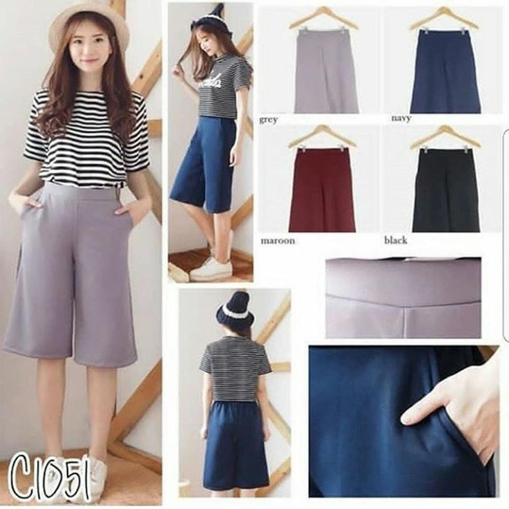 [PAKET PROMO 3PCS] CELANA KULOT KULOT CREPE POLOS DAN STRIPE PENDEK 3/4 dan 7/8 Termurah