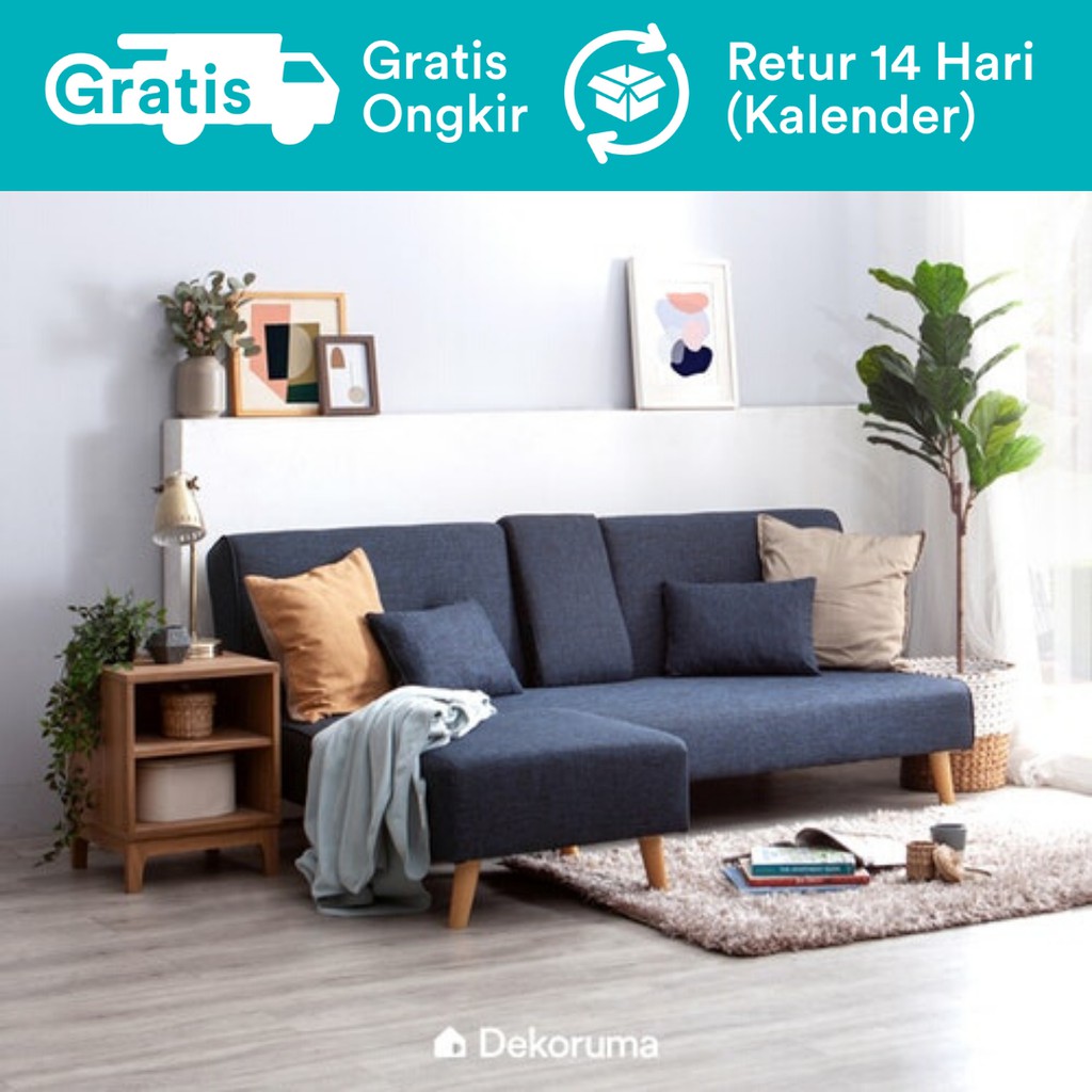 Dekoruma Daito Sofabed L Set dengan Stool (Kursi Tamu Sofa Bed Minimalis Modern)-1