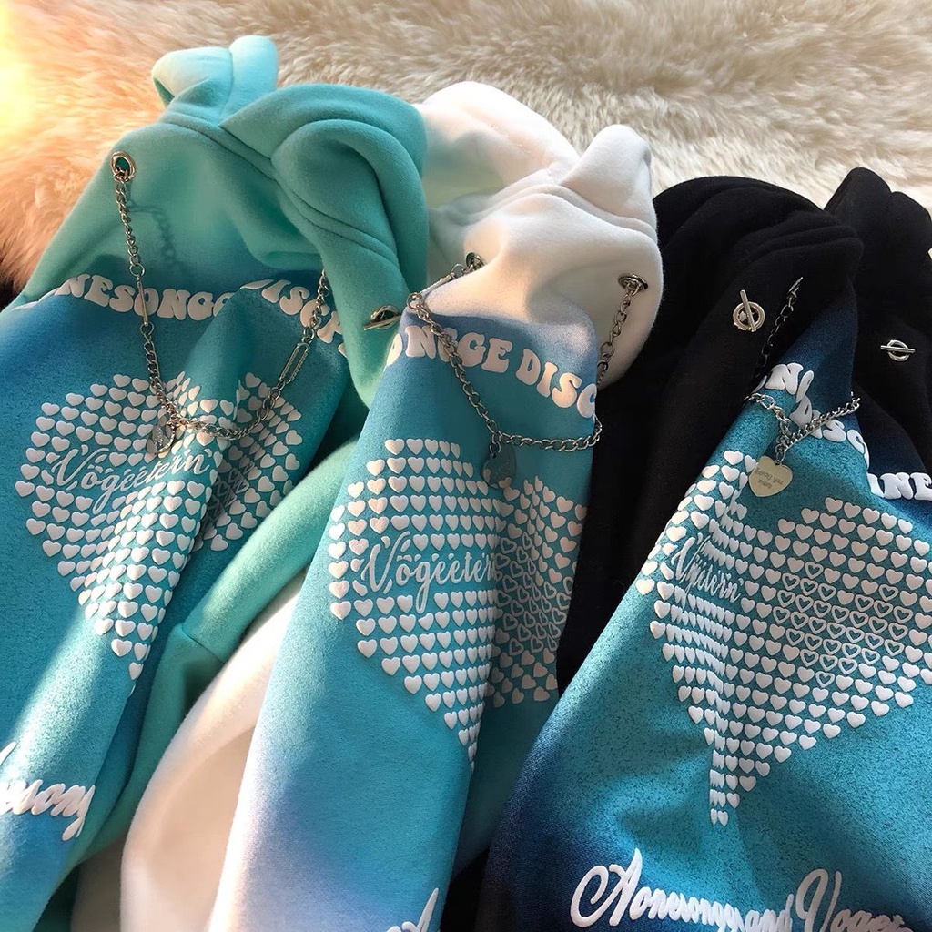 [littlecrab] Hoodie Oversize Love Square Discpline Van With Additional Chain Hoodie Unik Swag Berkelas Hoodie Oversize Couple Unisex Hoodie Rantai Keren Street Style Disco Ombre Green Colour Korean Style