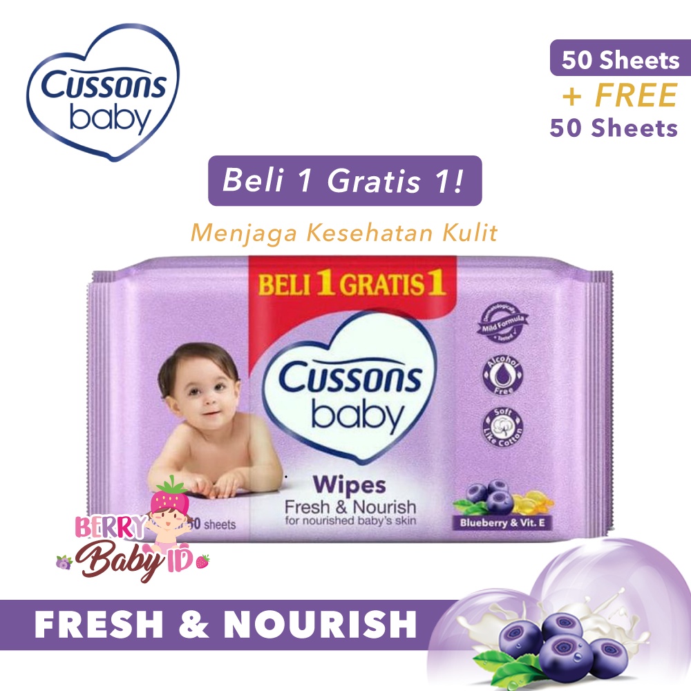 Cussons Baby PROMO Beli 1 Gratis 1 Baby Wipes 50 Sheet Tisu Basah Bayi 50's Berry Mart