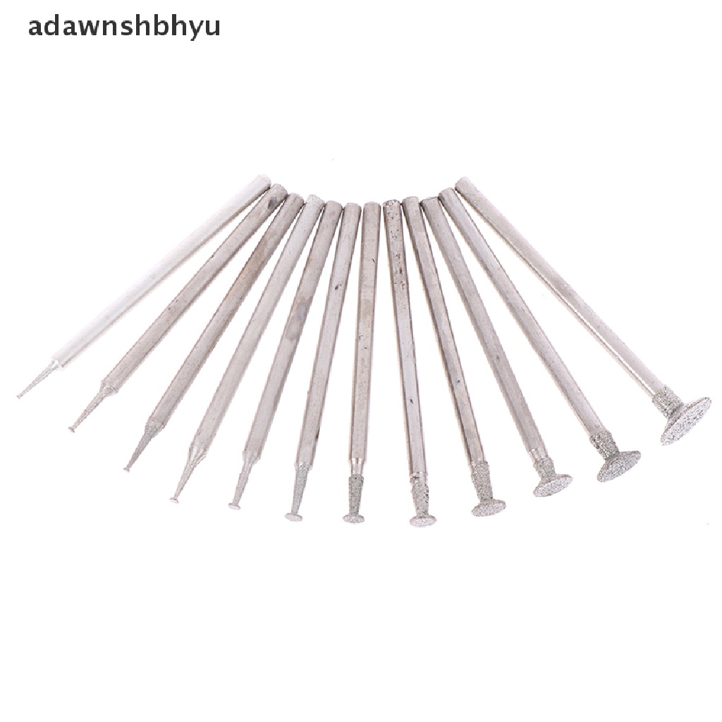 Adawnshbhyu 12Pcs Bor Diamond Grinding Head Bur 2.3mm Batu Giok Ukir Poles Engrave Tool