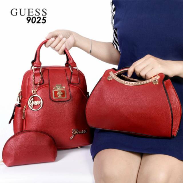 Tas wanita RANSEL MULTIFUNGSI GUESS set 3 in1 impor batam fashion