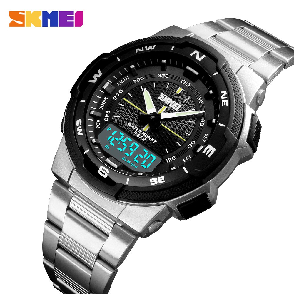 SKMEI 1370 Jam Tangan Pria Digital Analog Tali Stainless Anti Air WATCHKITE WKOS