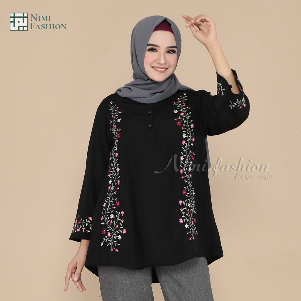 Baju Blouse Premium Putih Hitam / Blouse Jumbo Bordir Premium / Atasan Wanita Lengan Bordir