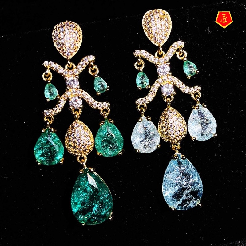 [Ready Stock]925 Silver Temperament Blue Crystal Tassel Earrings