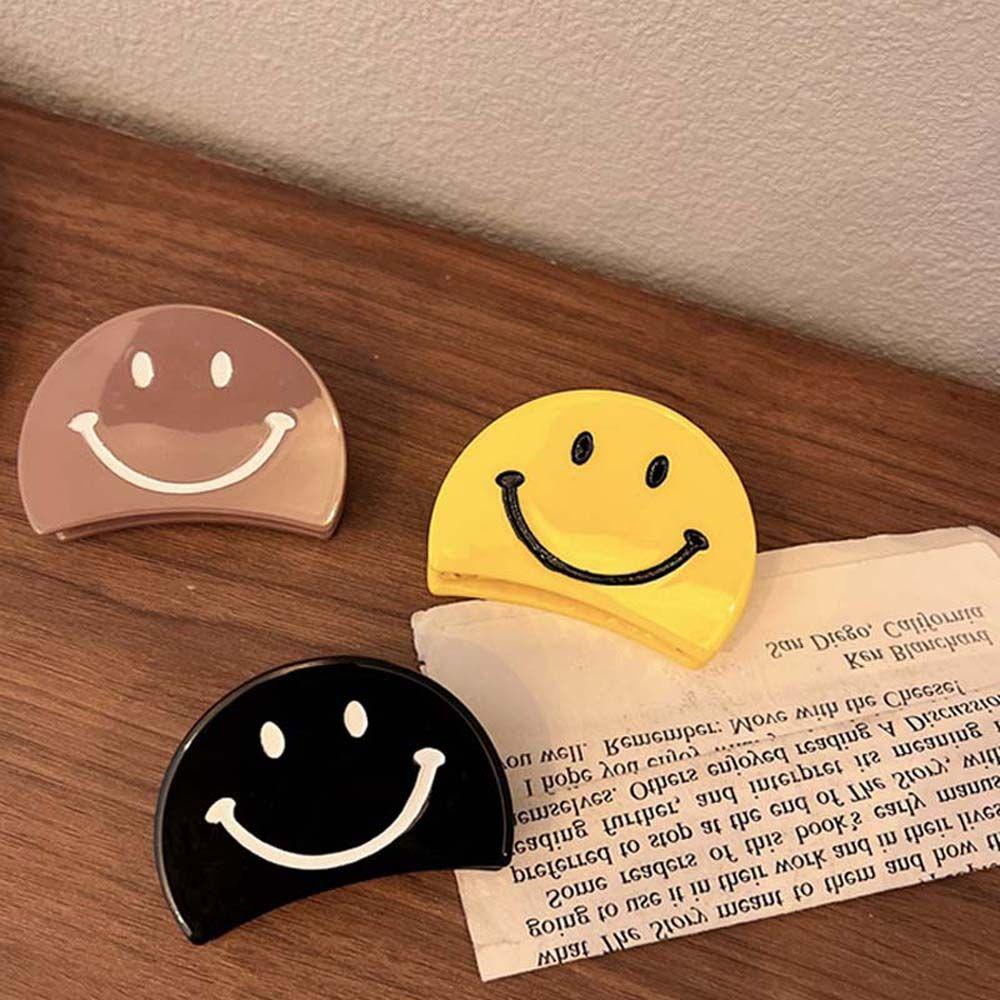 Agustinina Smiley Jepit Rambut Gadis Wanita Perempuan Lucu Indah Fashion Smiley Warna Solid Smile Face Claw Clip Jepit Hiasan Rambut