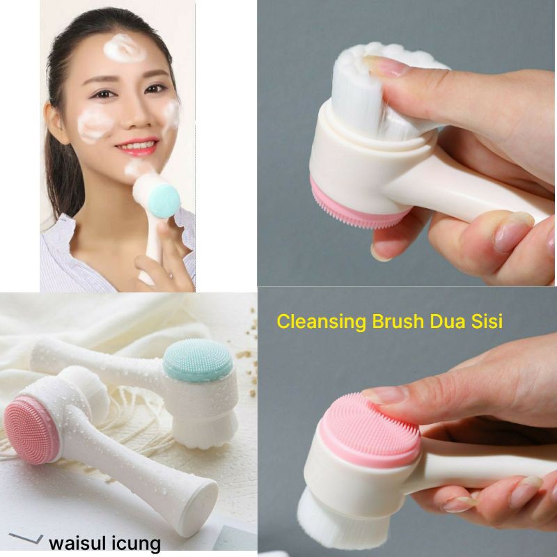 Gagang Sikat Pembersih Wajah Dua sisi 2in1 Cleansing Brush Lembut Halus