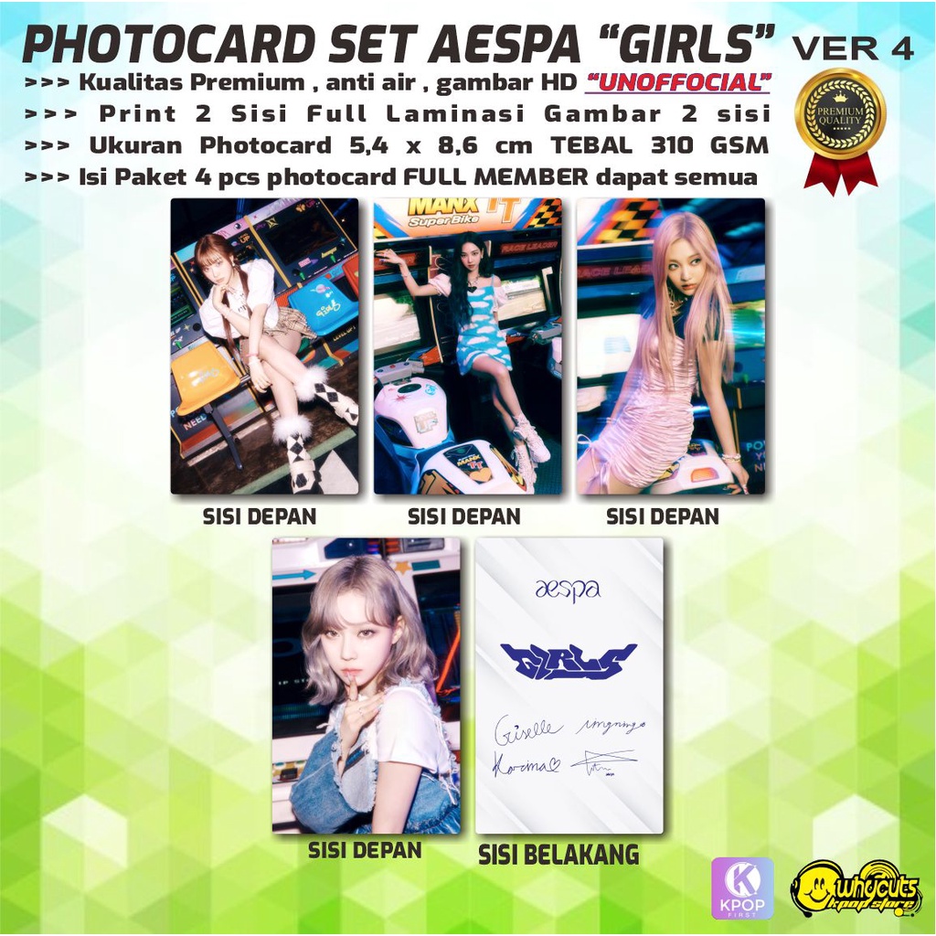 PHOTOCARD SET KPOP PREMIUM AESPA // GIRLS // PRINT 2 SISI LAMINASI // ISI 4 PCS LENGKAP // ANTI AIR DAN TIDAK LUNTUR