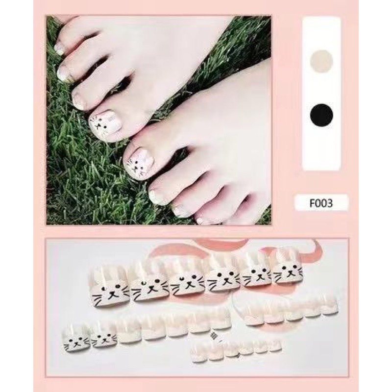 24pcs KUKU PALSU KAKI MOTIF TOE FAKE NAILS / kupal kuku palsu kelinci red nails fake nail