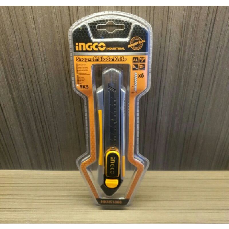 Cutter Ingco Gagang Besi Aloy | Pisau Cutter Stainless Ingco HKNS1808 | Cutter Tajam Industri
