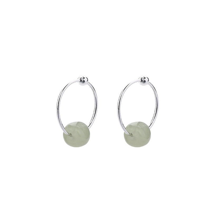 Anting Hoop Manik-Manik Giok Hetian Natural Untuk Wanita