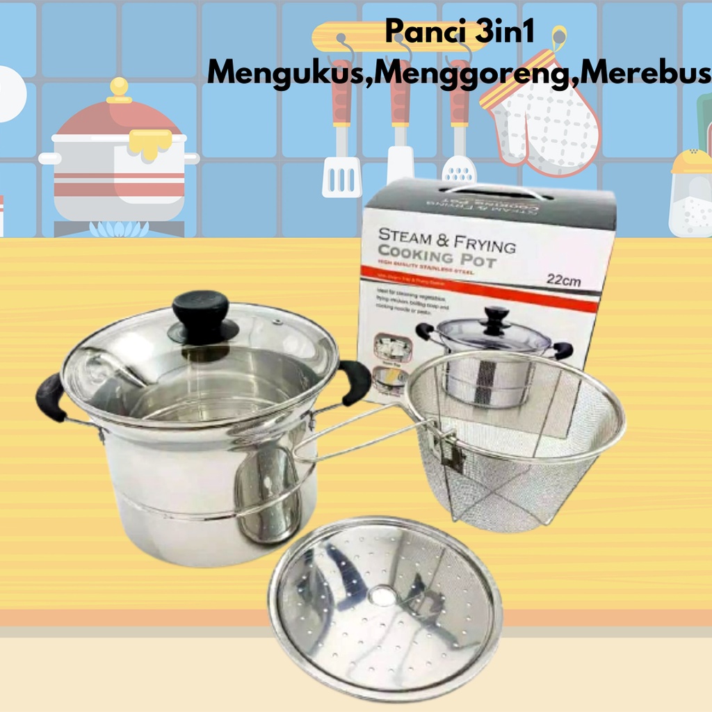 Panci Set 3in1 Menggoreng Mengukus Merebus