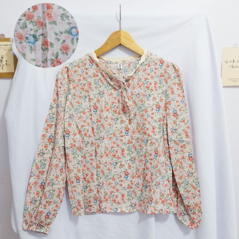 【BISA COD】Chiffon Lace Floral Blouse wanita Lengan Panjang summer atasan blus import cewek-Motif 59