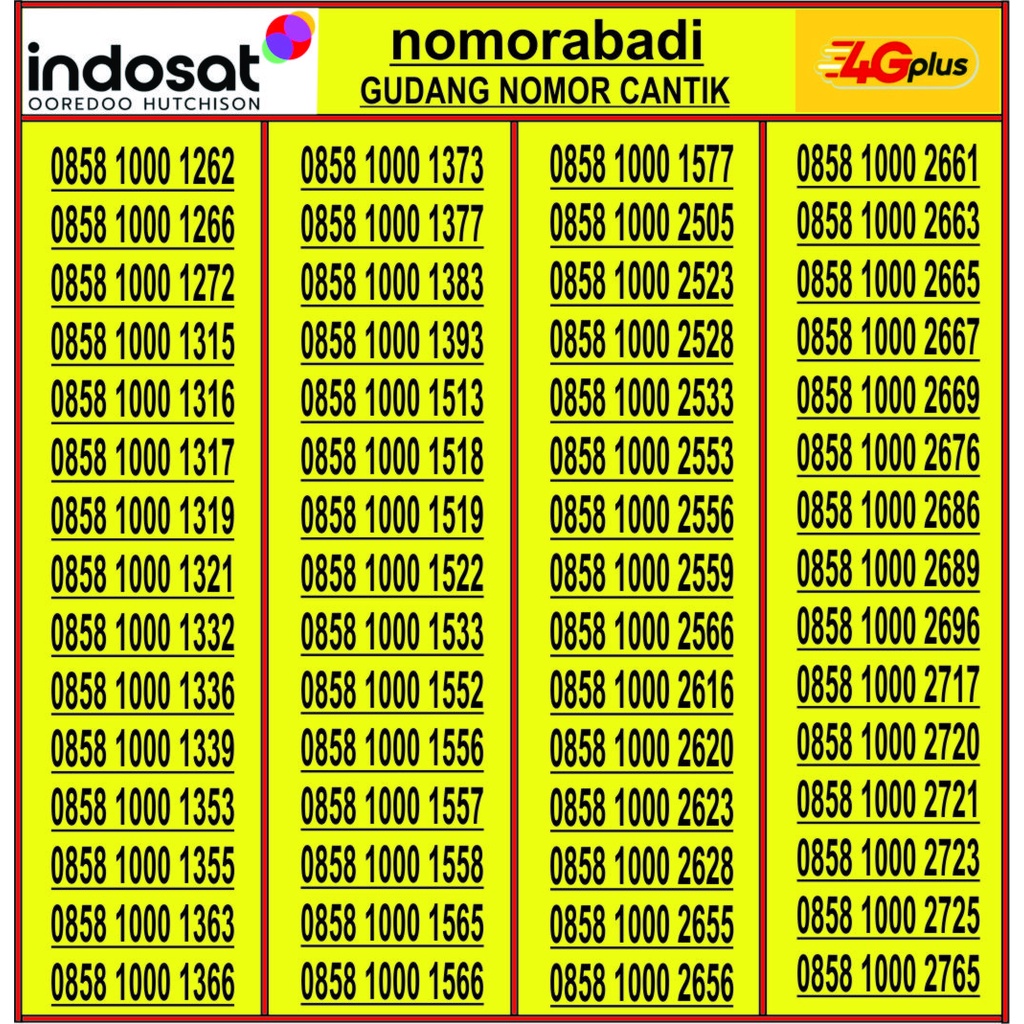 NOMOR CANTIK INDOSAT 4G 0858 1000 H120