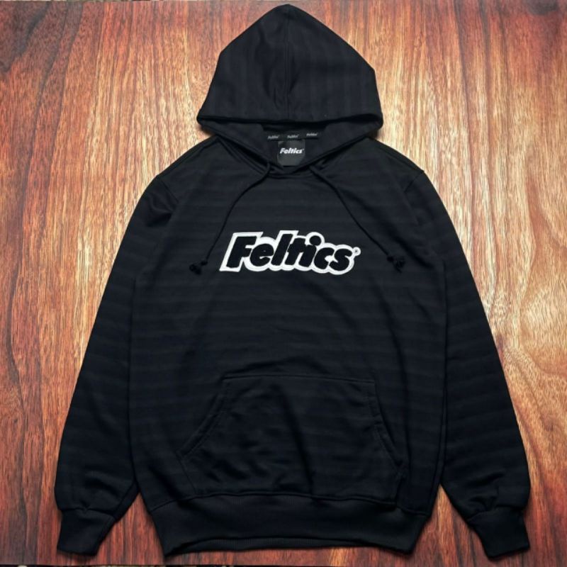HOODIE FELTICS PREMIUM BLACK SALUR BORDIR TOWEL