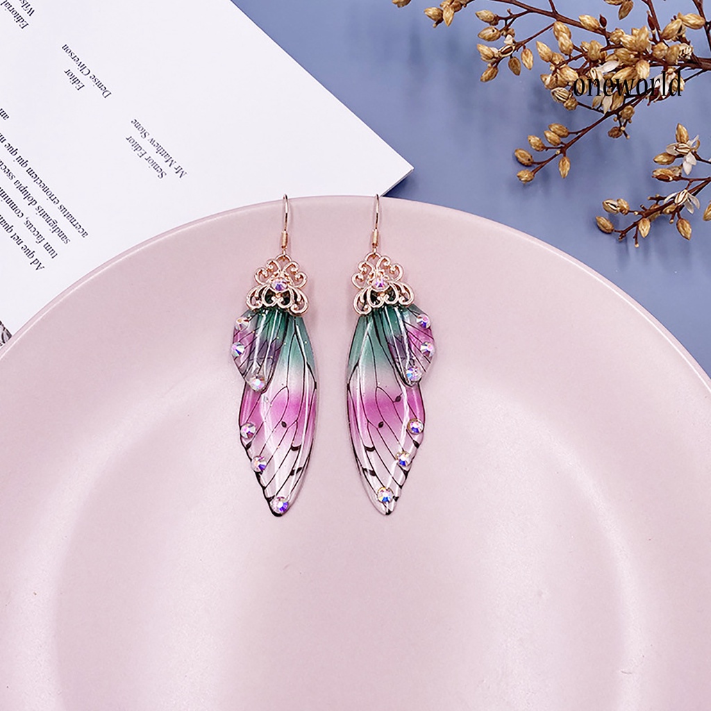 OW# Women Fashion Earrings Rhinestone Insect Butterfly Wing Ear Hook Jewelry Gift