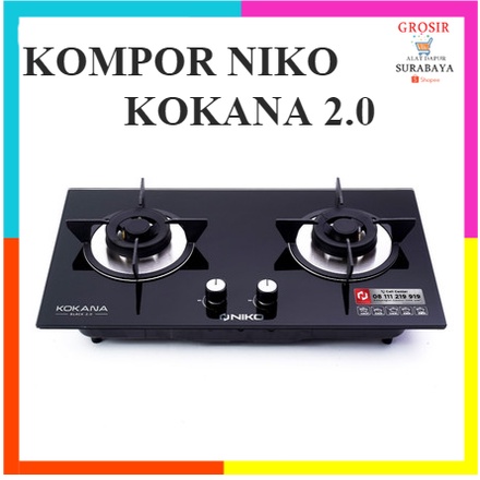 KOMPOR GAS NIKO KOKANA 2 TUNGKU / kompor Gas Kaca 2 Tungku / kompor Tanam niko Kokana 2.0