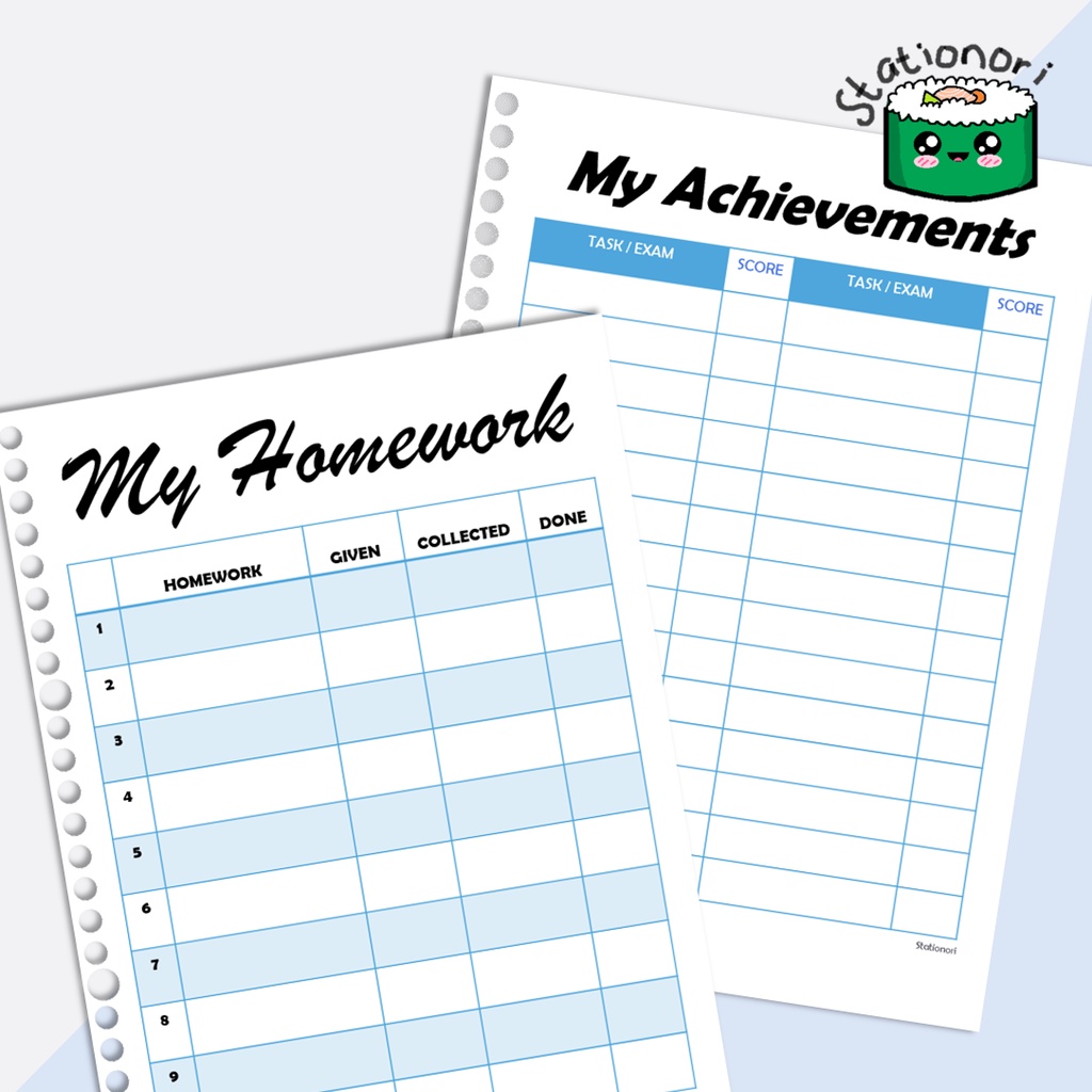 

Homework & Achievement Planner (Kertas Isi Binder Planner / Loose Leaf B5 & A5) by Stationori