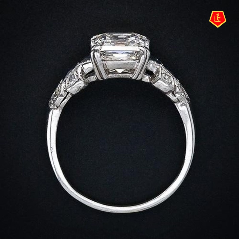 [Ready Stock]Irregular Trapezoid Square Diamond Topaz Sapphire Ring 925 Silver Fashion