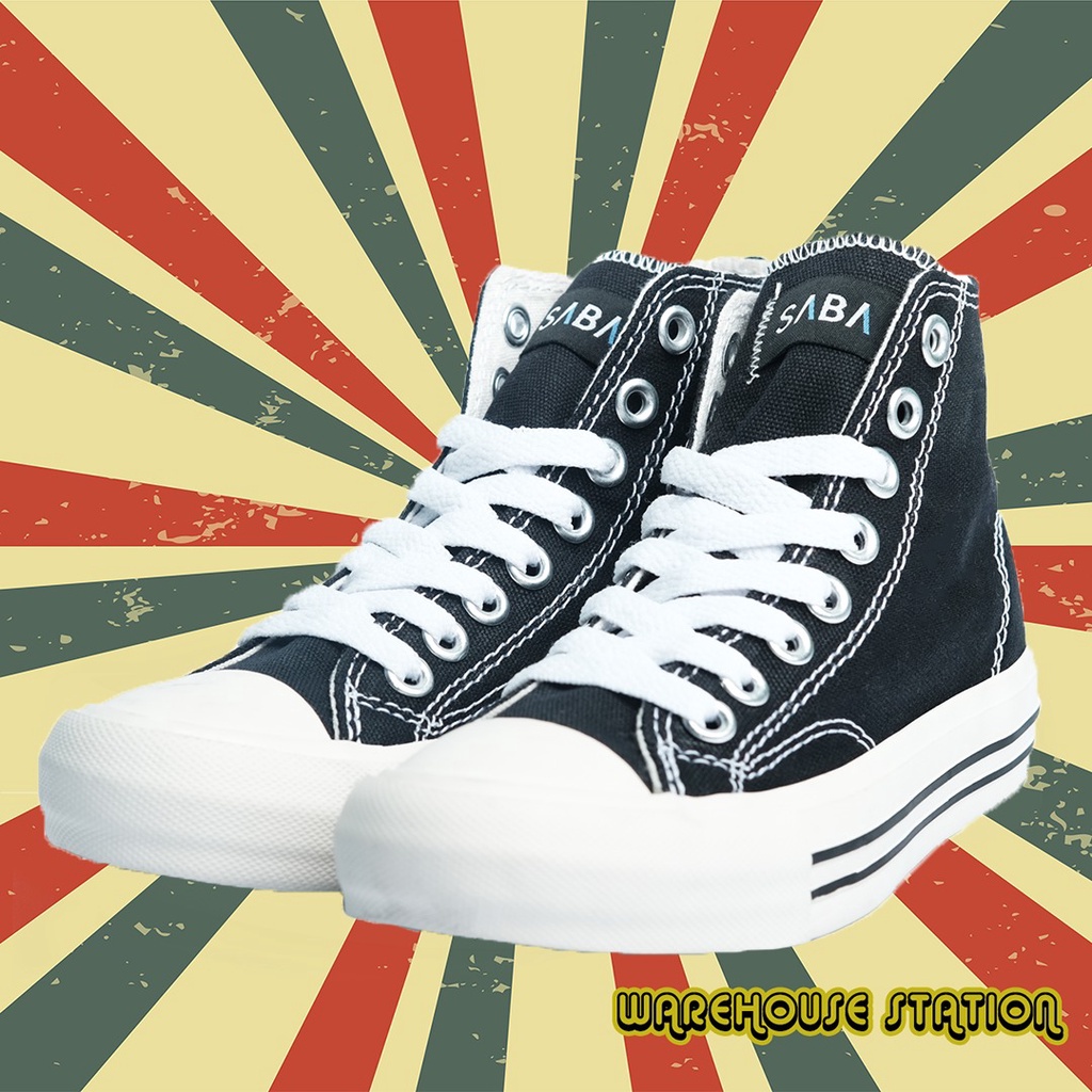 SABA Vintage KIDS High Black White - Sepatu Sneakers Anak