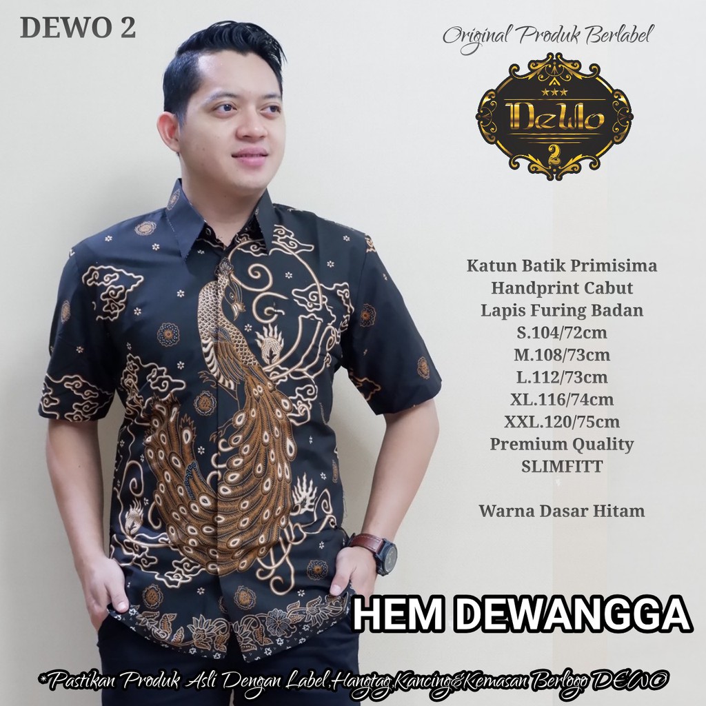 DEWANGGA Kemeja Batik Pria Lengan Pendek Katun Halus FULL FURING Batik Dewo