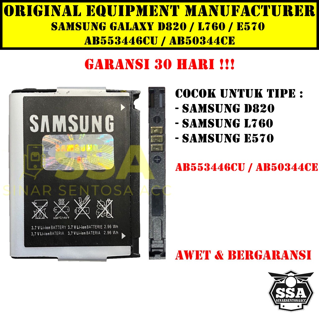 Baterai Original OEM Samsung Galaxy D820 L760 E570 AB553446CU AB50344CE HP Ori Battery Batrai Batre Batu Batere GARANSI AWET MURAH