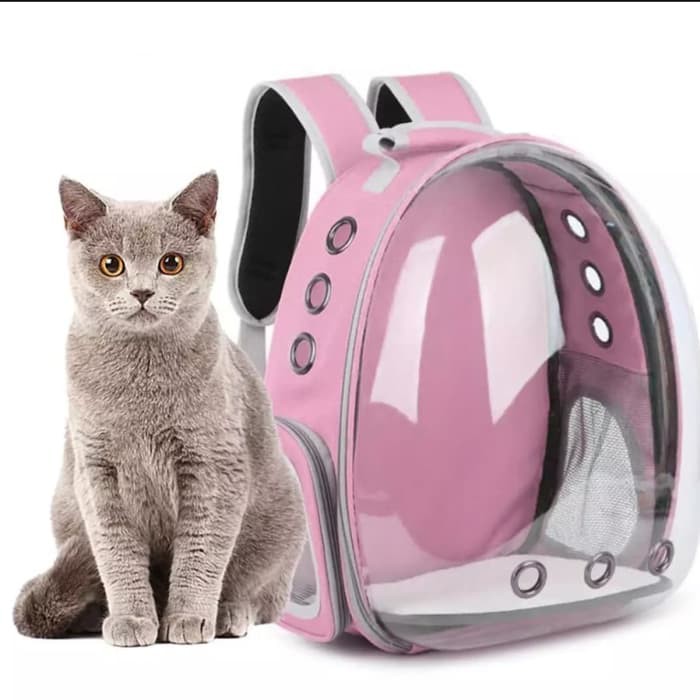Tas Ransel Kapsul Transparan Anjing Kucing Pink