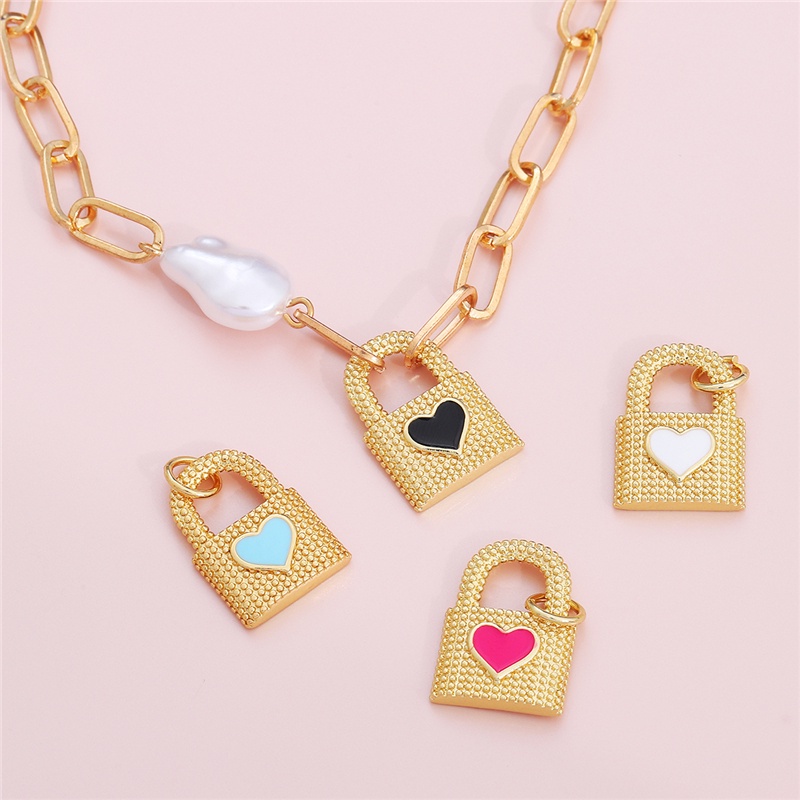 1Pc Gold Plated Enamel Lock Key Heart Charm Pendants for Bracelet Necklace Earring Making DIY Jewelry Accessories