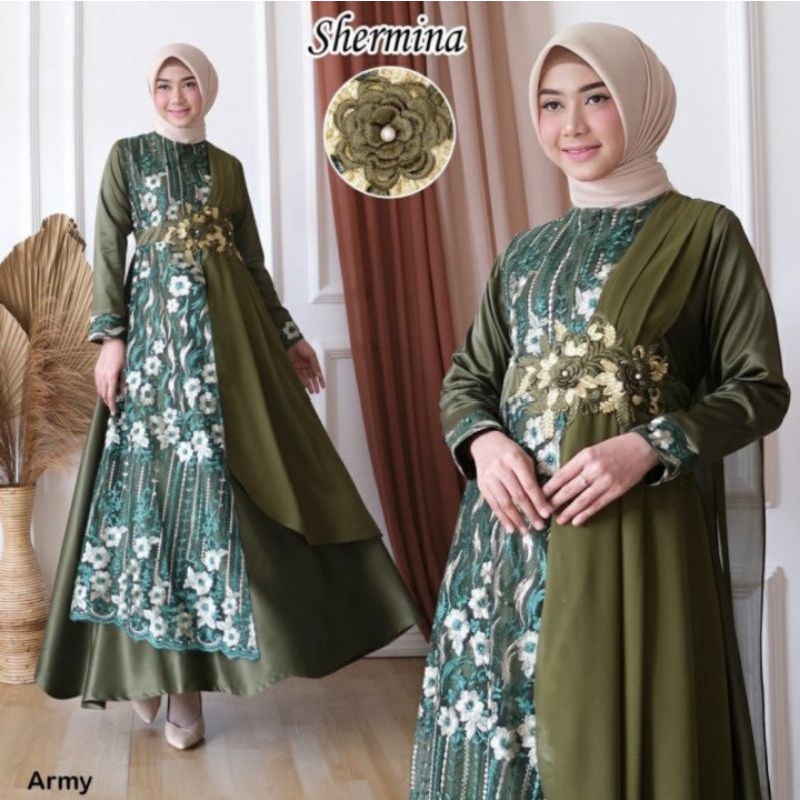 GAMIS PESTA MEWAH SHERMINA GAMIS PESTA MUSLIMAH UKURAN M L XL